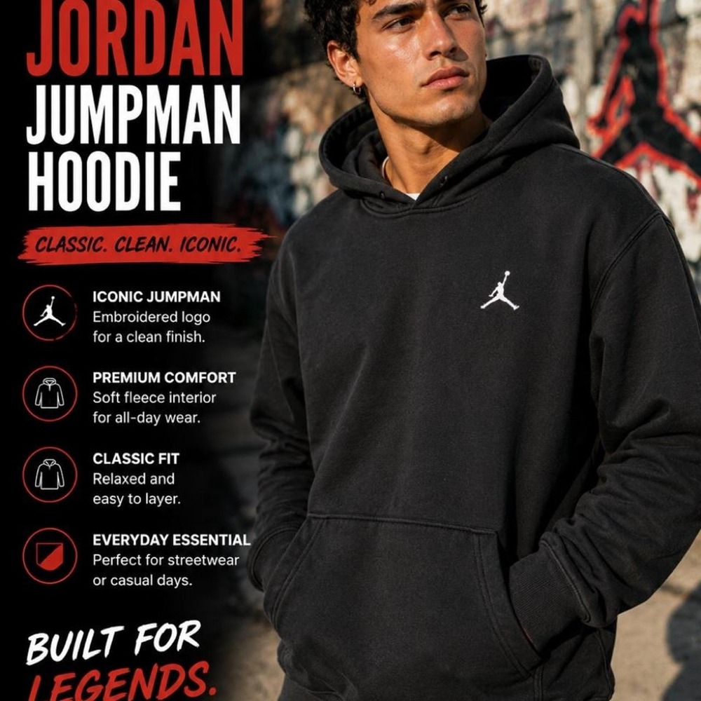 Jordan Embroidered Jumpman Hoodie Black Fleece Pullover Sweatshirt